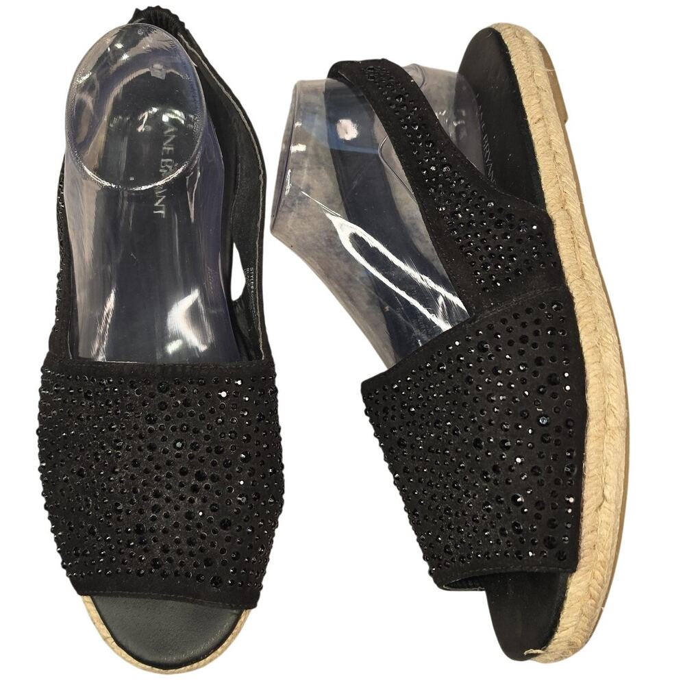 Lane Bryant Wide Sandals Womens 9W Black Rhinestone Espadrille Slingback Vacay